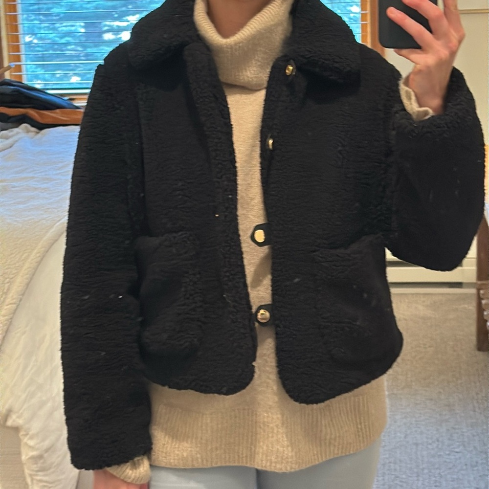 Zara black FLEECE JACKET, size xs, button closure